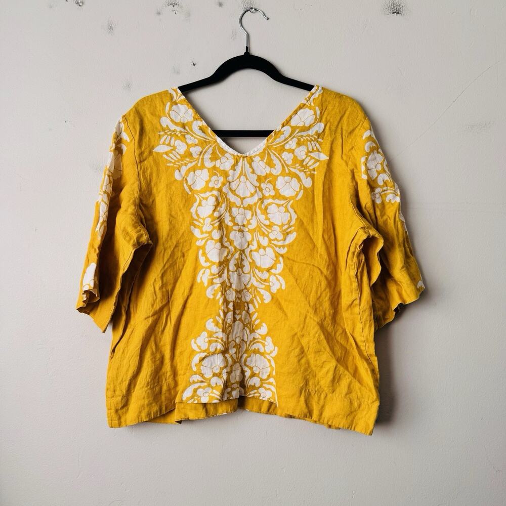 Boden Yellow And White Floral Short Sleeve Blouse Women’s Size 10 - Picture 6 of 7
